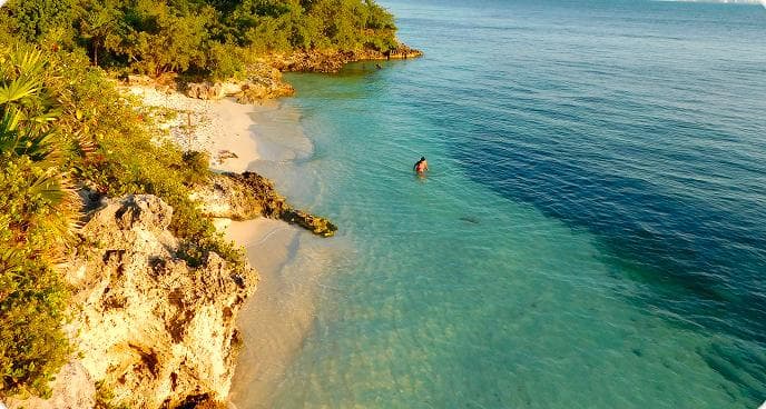 Snorkelling off the coastline at golden hour
