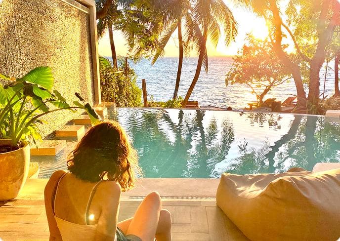 Oceanfront pool at sunset